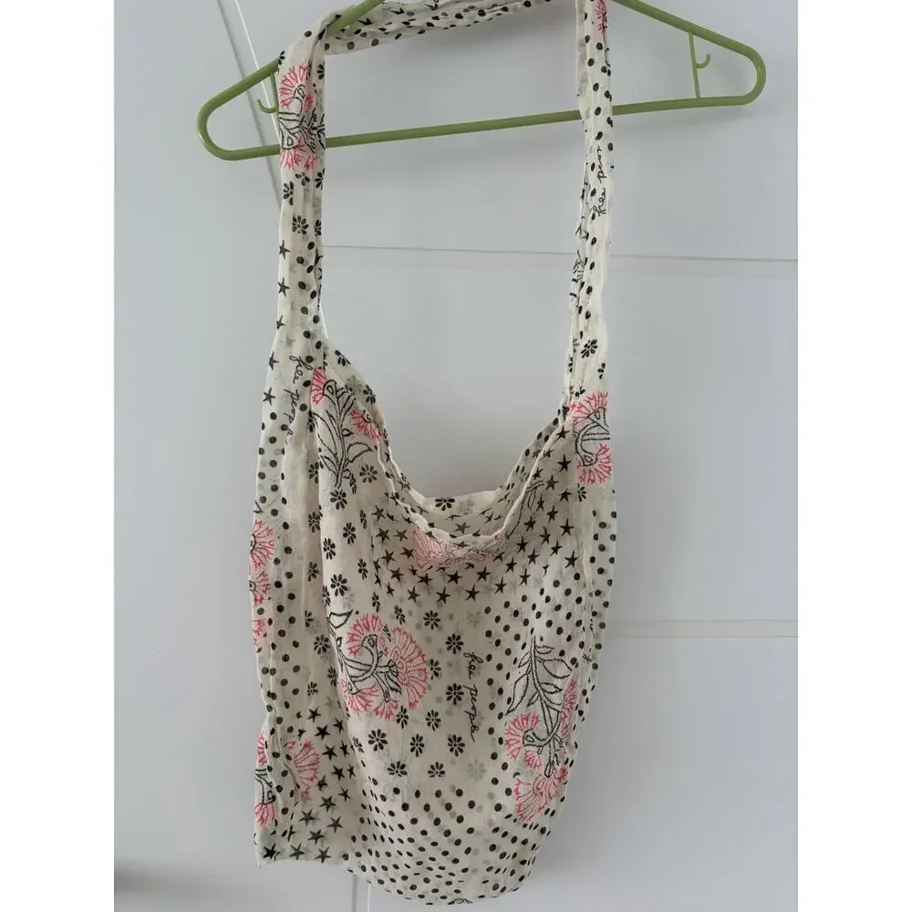 Free People Bohemian Lightweight Beige Pink Beach Bag Shopper Tote Bag